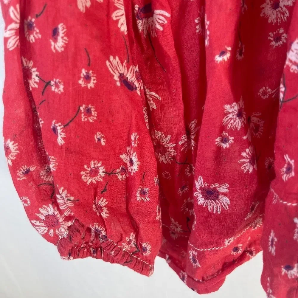 Free People Never‎ A Dull Moment Red Daisy Print Boho Top  SEE DESCRIPTION Sz S
